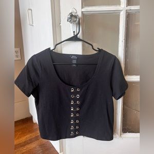 Social Collision black cropped top with safety pins 🧷, size small